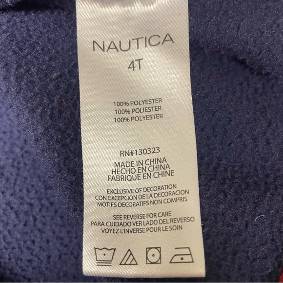 Nautica kids unisex 1/4 zip navy fleece trimmed with red size 4T 100% polyester - Picture 5 of 6